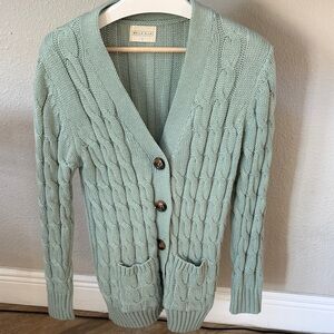 Mint Cable Knit Cardigan Sweater